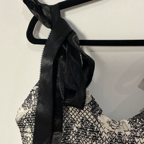 Davi & Dani Black Cream Toile Tiered Ribbon Shoulder Tie Maxi Dress Size Large - Picture 7 of 14